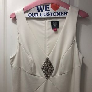 Vince Camuto floor length gown with rhinestone detail